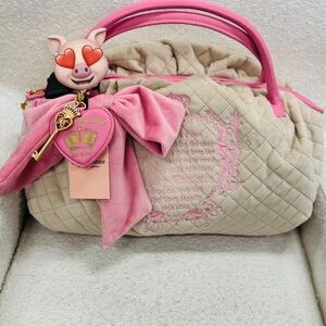 New Juicy Couture Juicy Tale Satchel Bowler Handbag Sandstone Pink Bow Y2K Cute